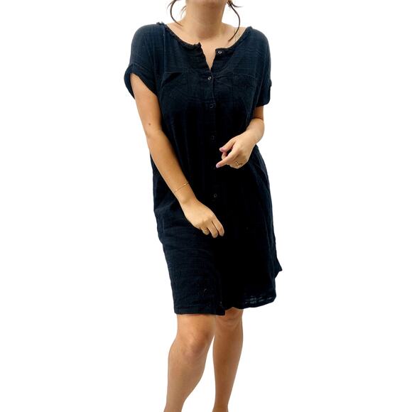 Raquel Allegra Black Gauze Button Down Shift Dress - Picture 5 of 5